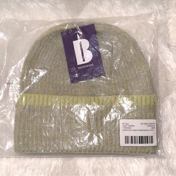 ASOS Light Lime Green Boardmans Knit Ribbed Beanie - Picture 1 of 3
